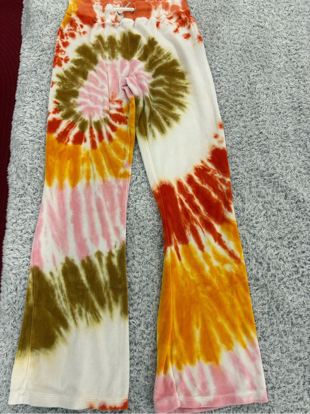 Molo Kids Tie-Dye Flare Sweatpants in Pink, Orange, Olive & White